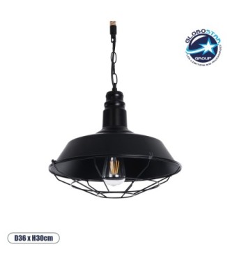 GLOBOSTAR® CRANE 01109 Vintage Κρεμαστό Φωτιστικό Οροφής με Ντουί 1 x E27 AC 220-240V IP20 - Μαύρο & Μπεζ - Μ36 x Π36 x Υ30cm